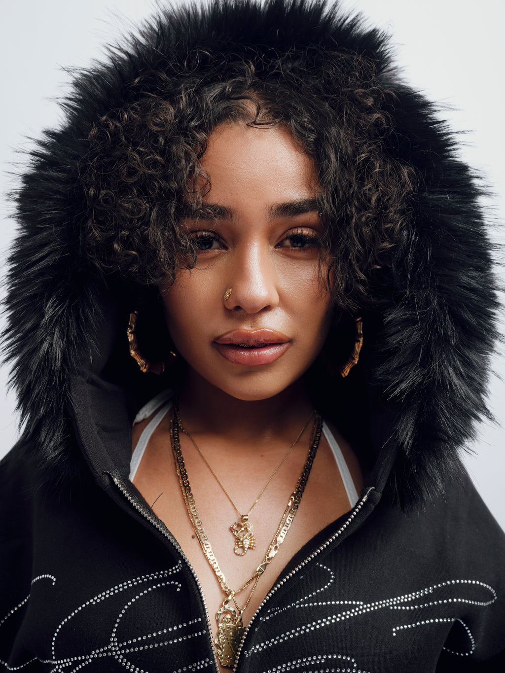 So Help Me God Rhinestone Fur Hoodie