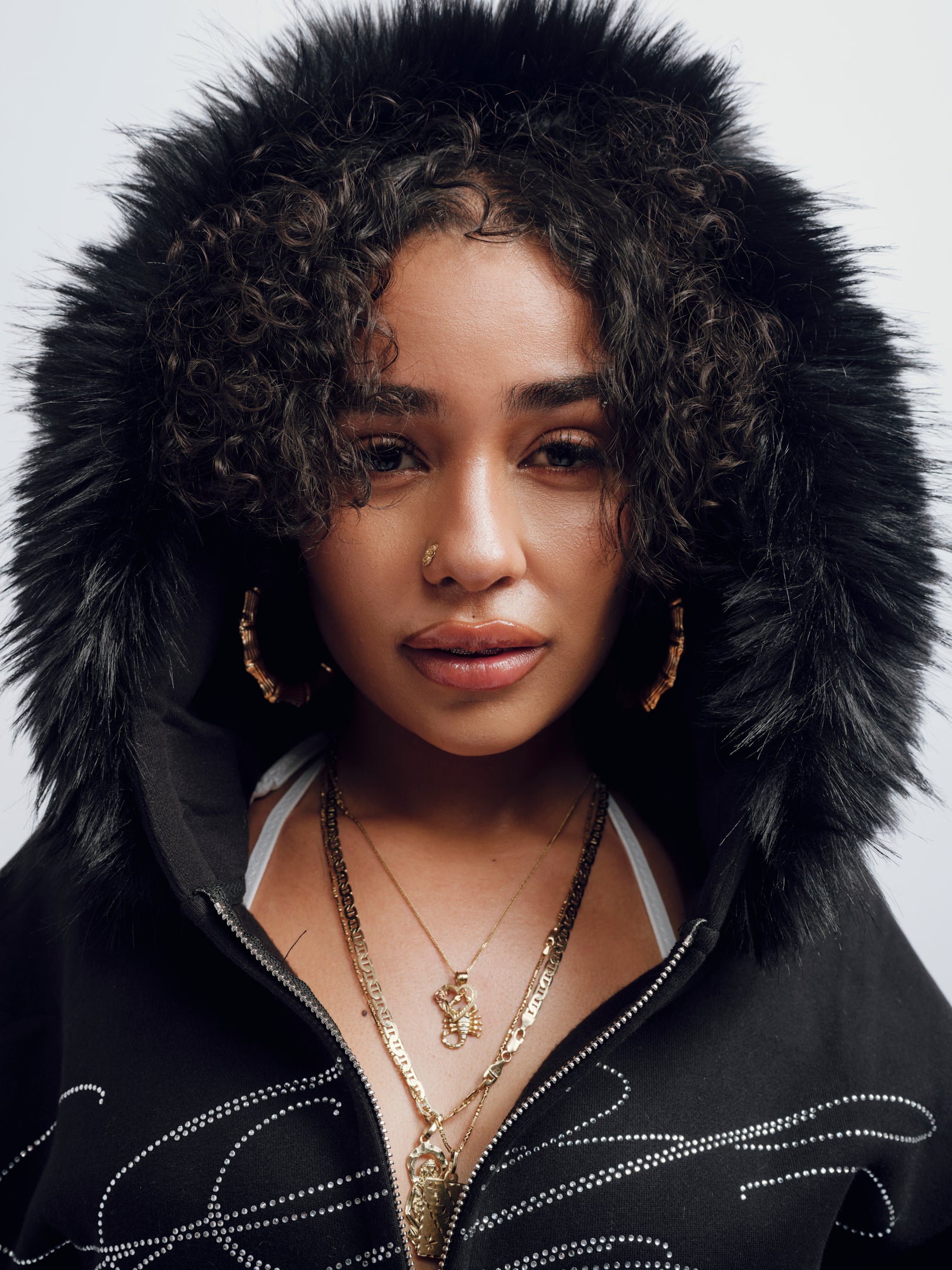 So Help Me God Rhinestone Fur Hoodie