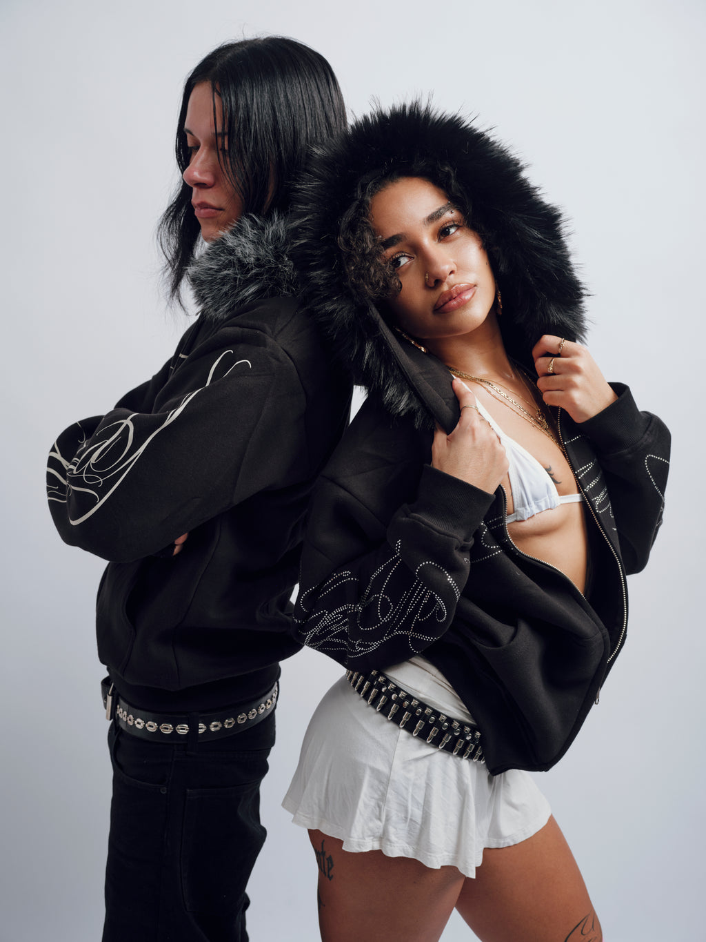 So Help Me God Rhinestone Fur Hoodie